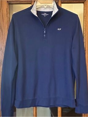 Vineyard Vines Women’s Navy Cotton Pique Quarter-Zip Pullover Sweater XL